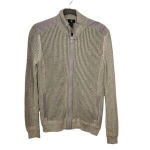 Calvin Klein Cardigan Zip Front Pockets Puddle Gray Ribbed Knit Mens Size XL